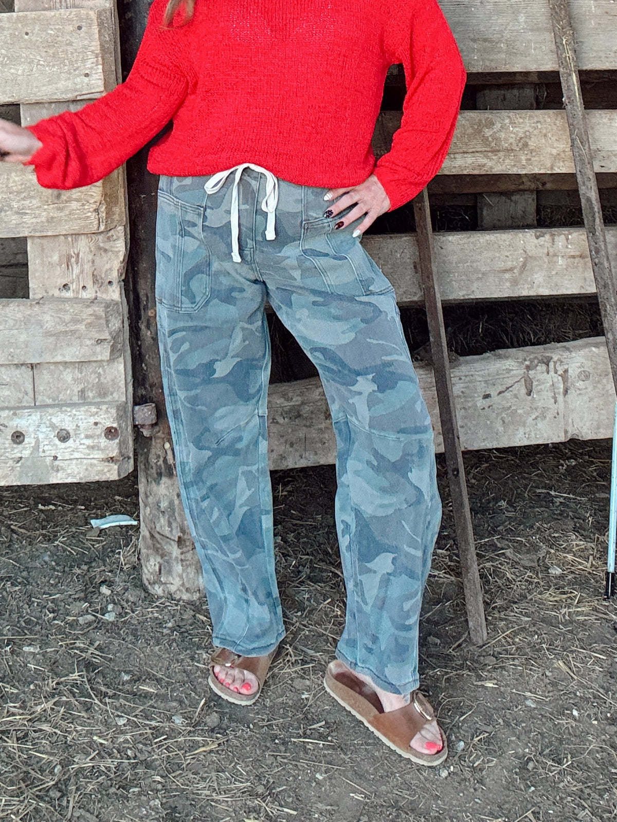 The Brynn Camo Barrel Jean