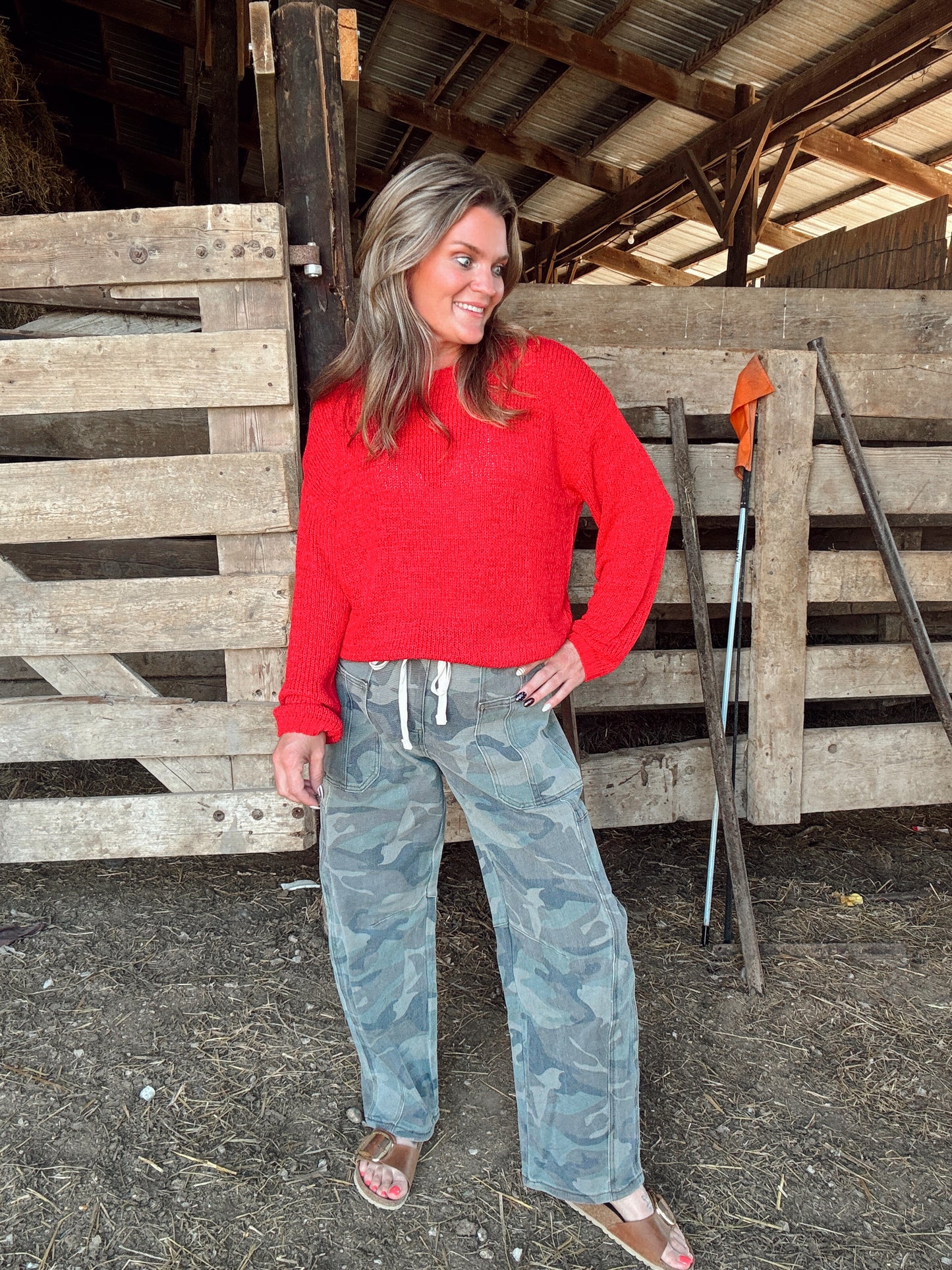 The Brynn Camo Barrel Jean