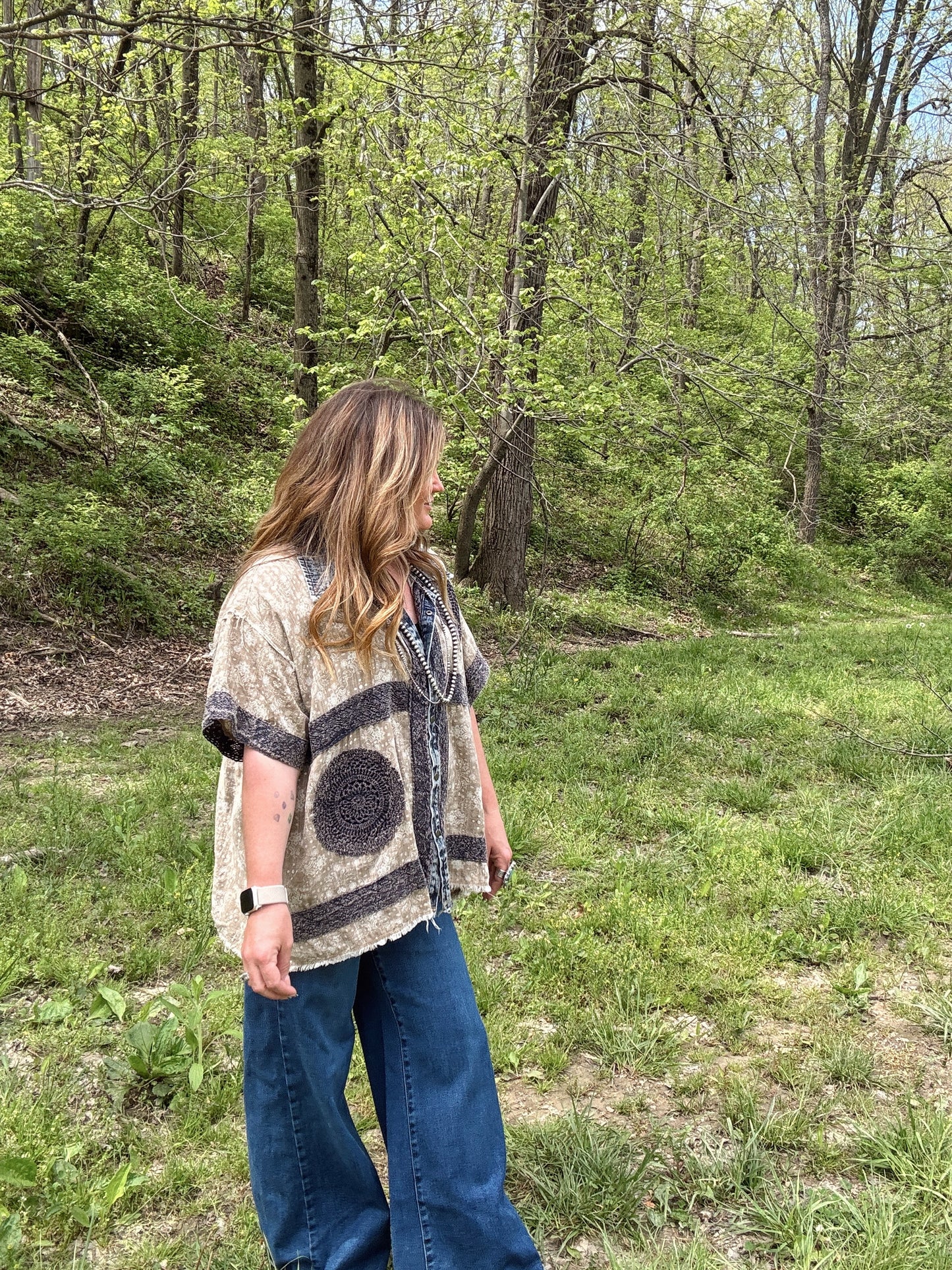 Denim + Lace Crochet Patch Button Down