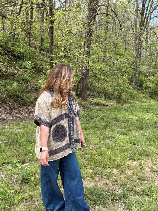 Denim + Lace Crochet Patch Button Down