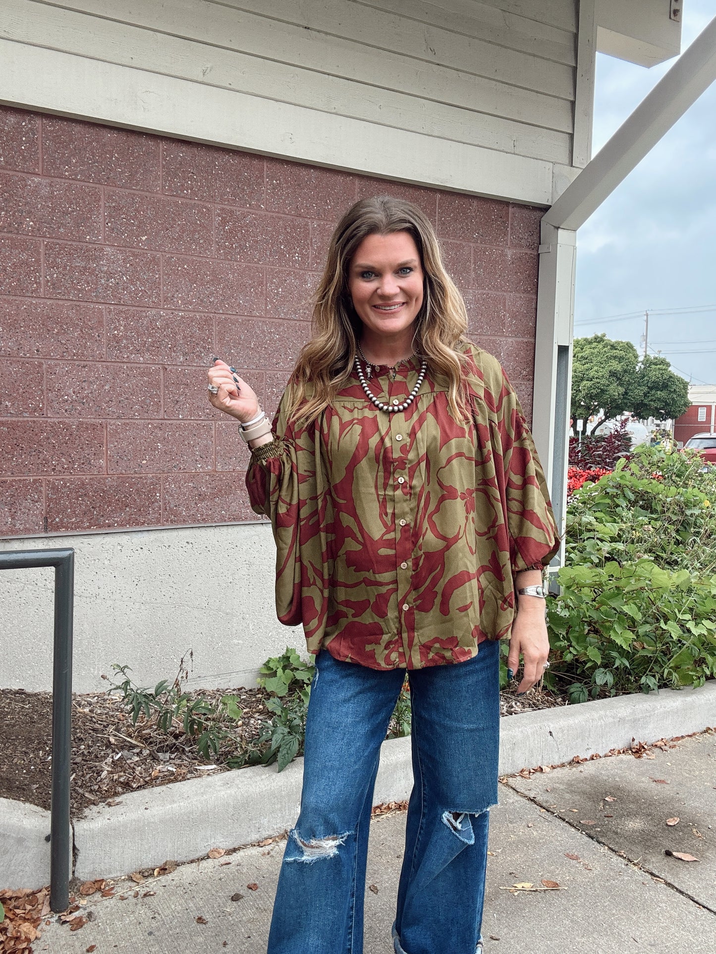 Olive + Burgundy Boho Top