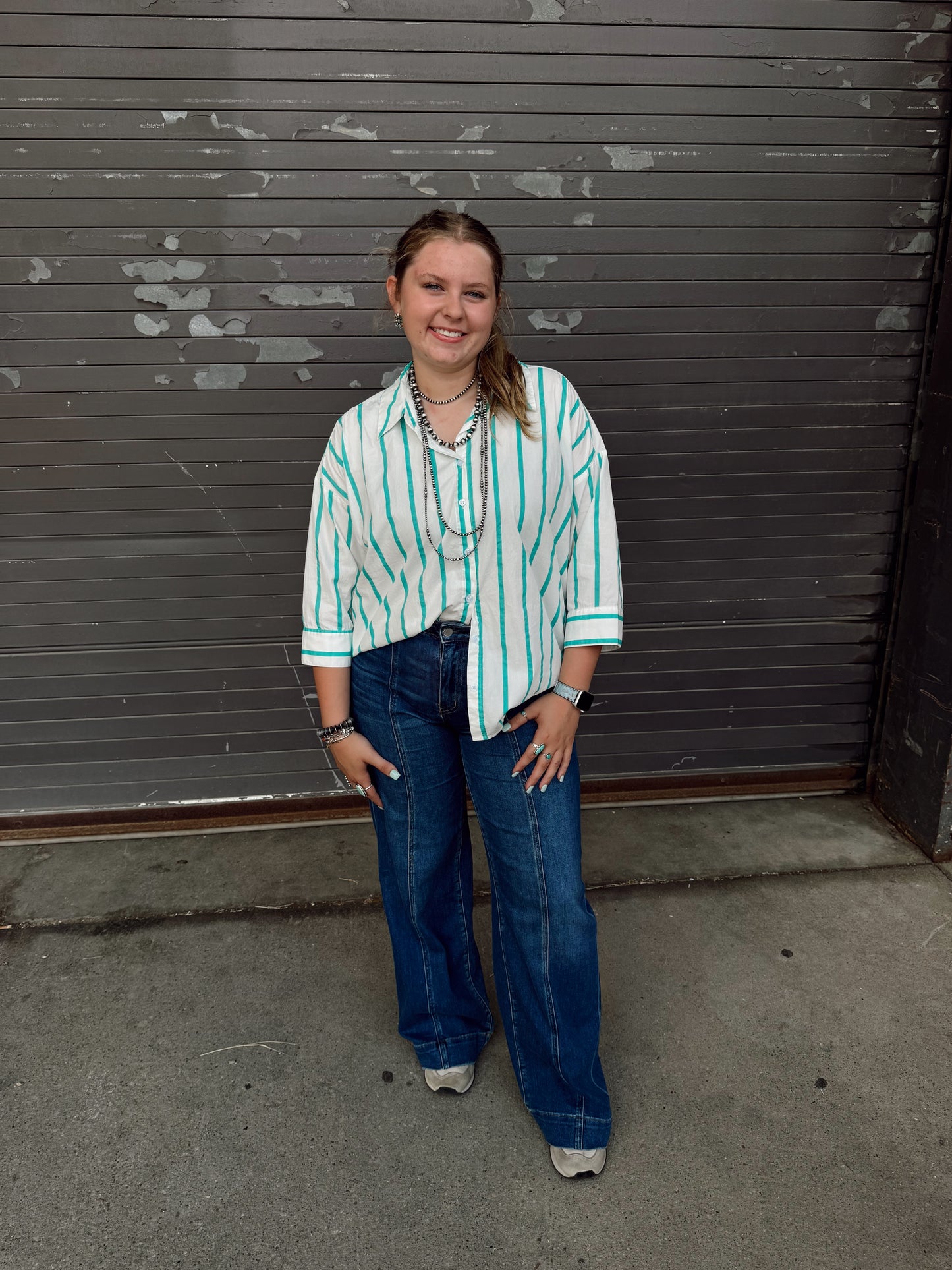 Dolman Striped Button Down