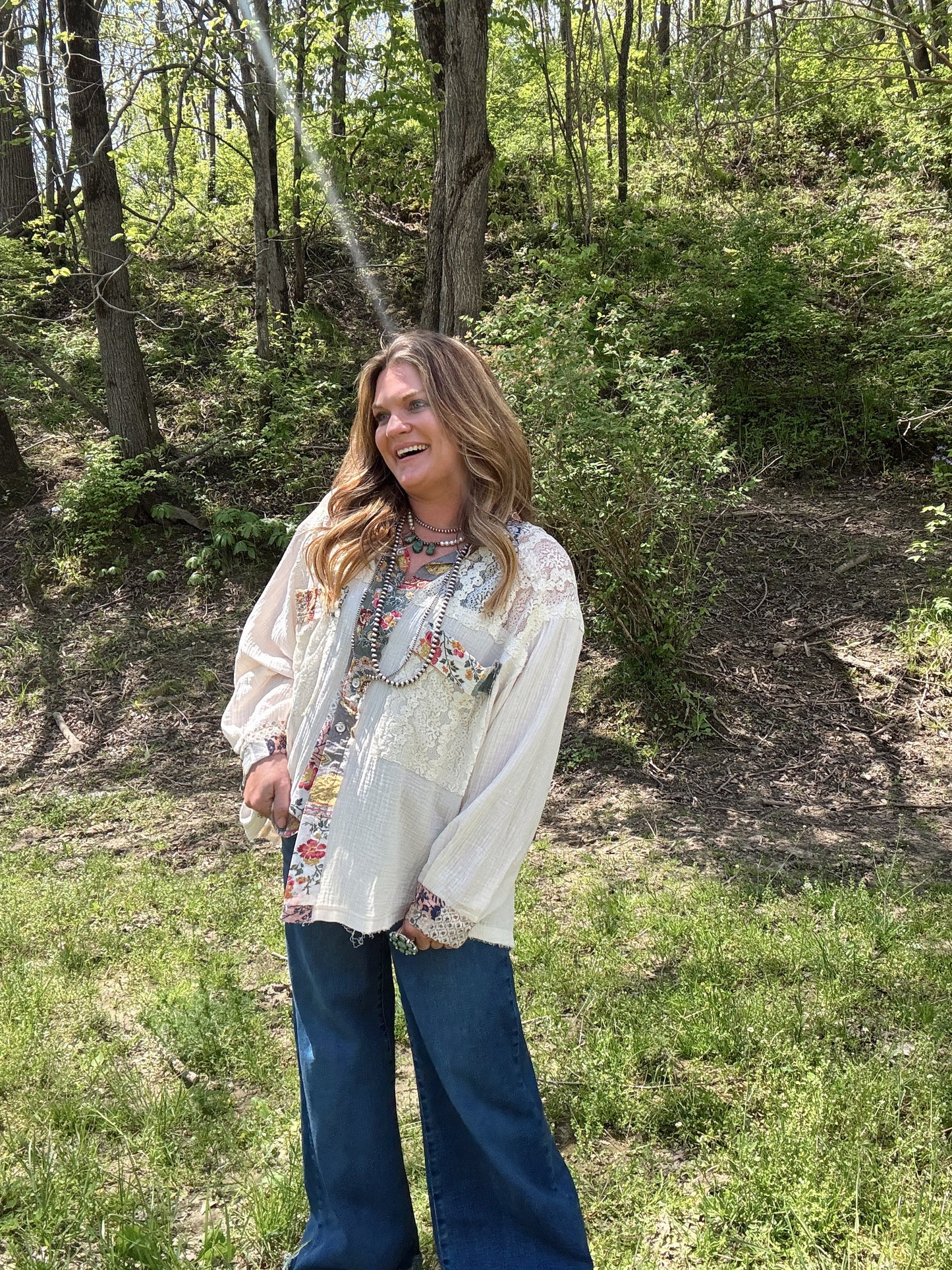 White Lace + Multi Color Button Down