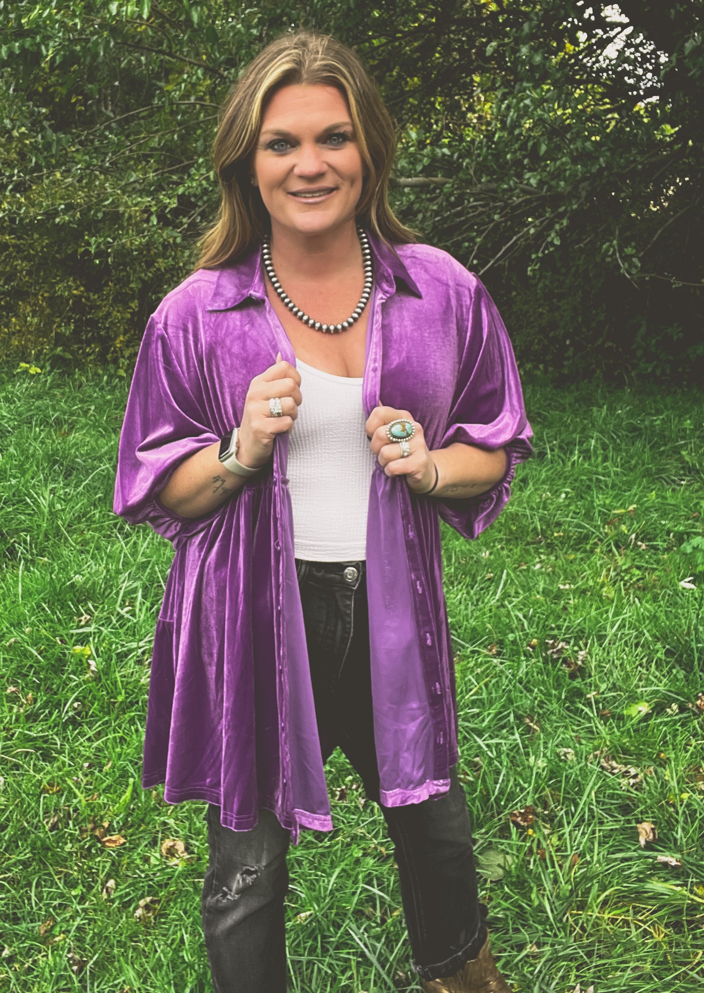 Violet Velvet Button Down