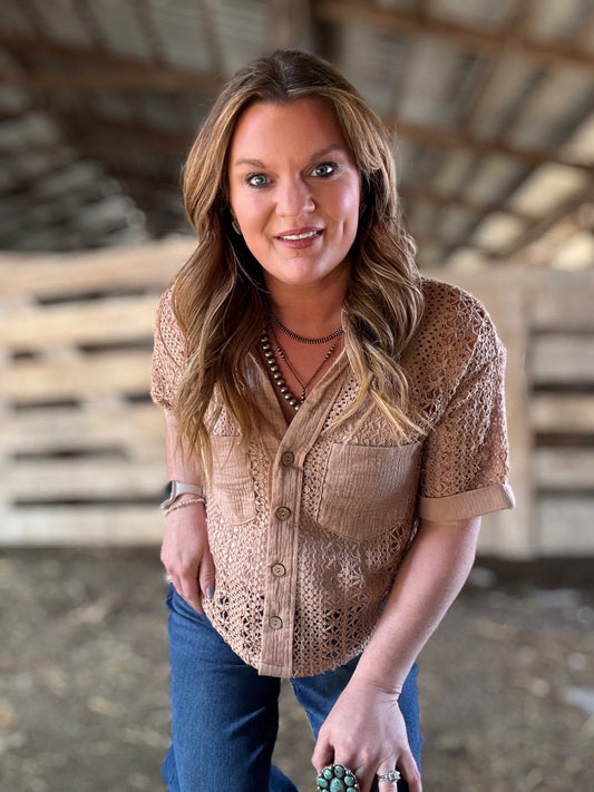 Short Sleeve Crochet Fabric Shirt