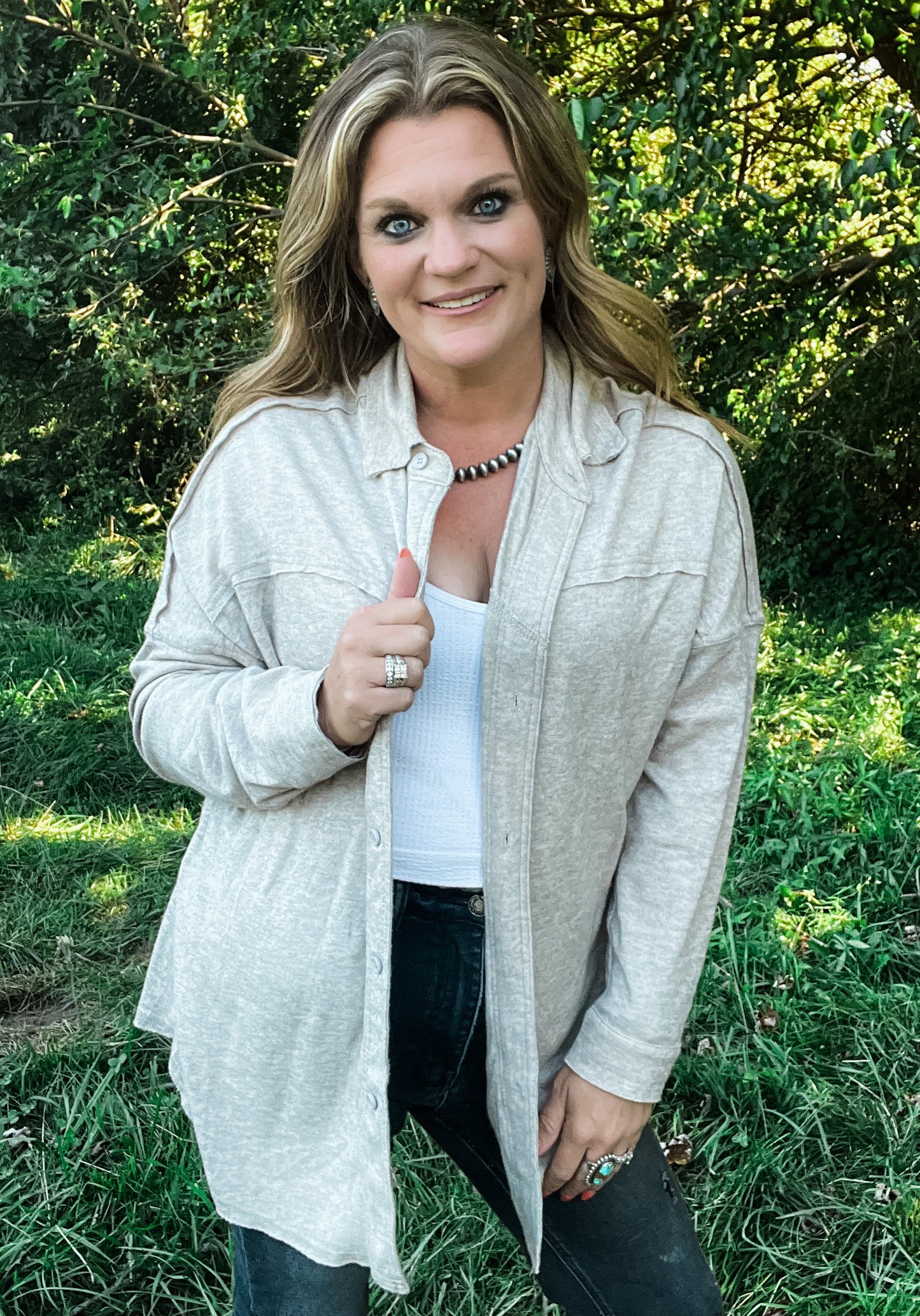 Heathered Taupe Slouchy Top/Cardigan {S-3X}