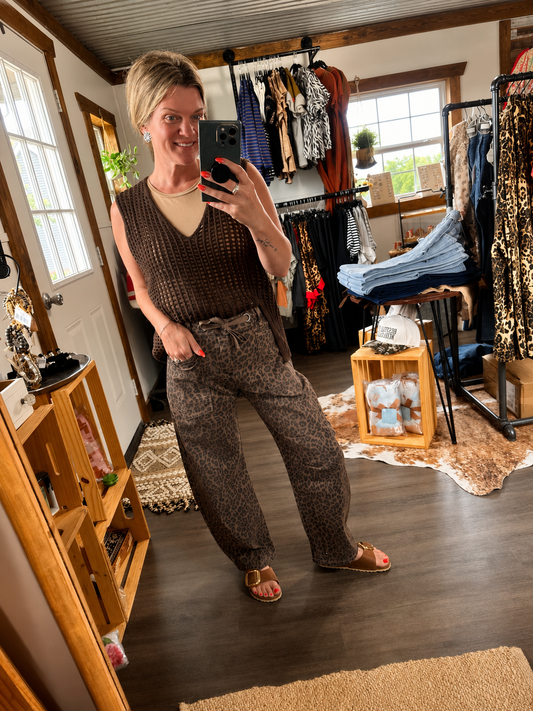 The Elise Leopard Barrel Jean