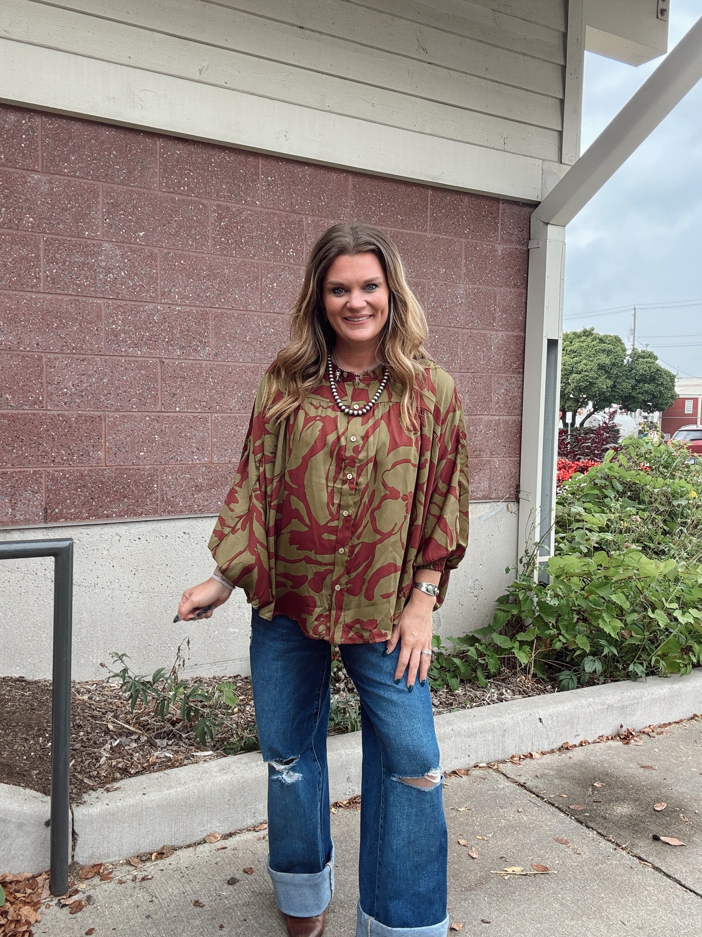 Olive + Burgundy Boho Top