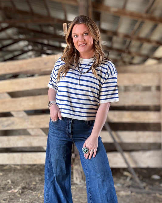 Striped Round Neck Striped Crop Top
