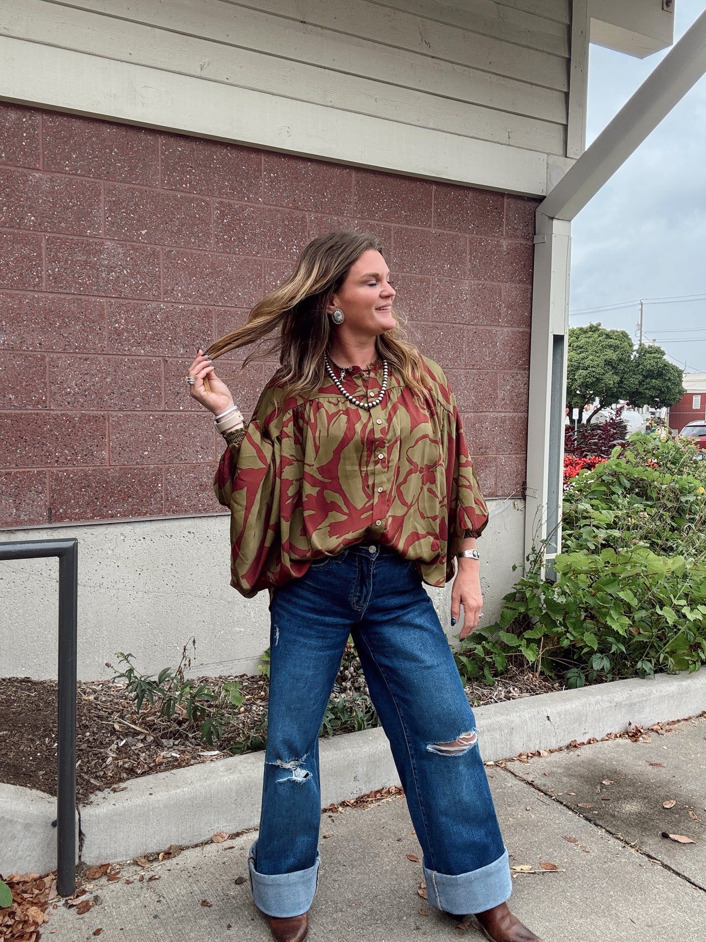 Olive + Burgundy Boho Top