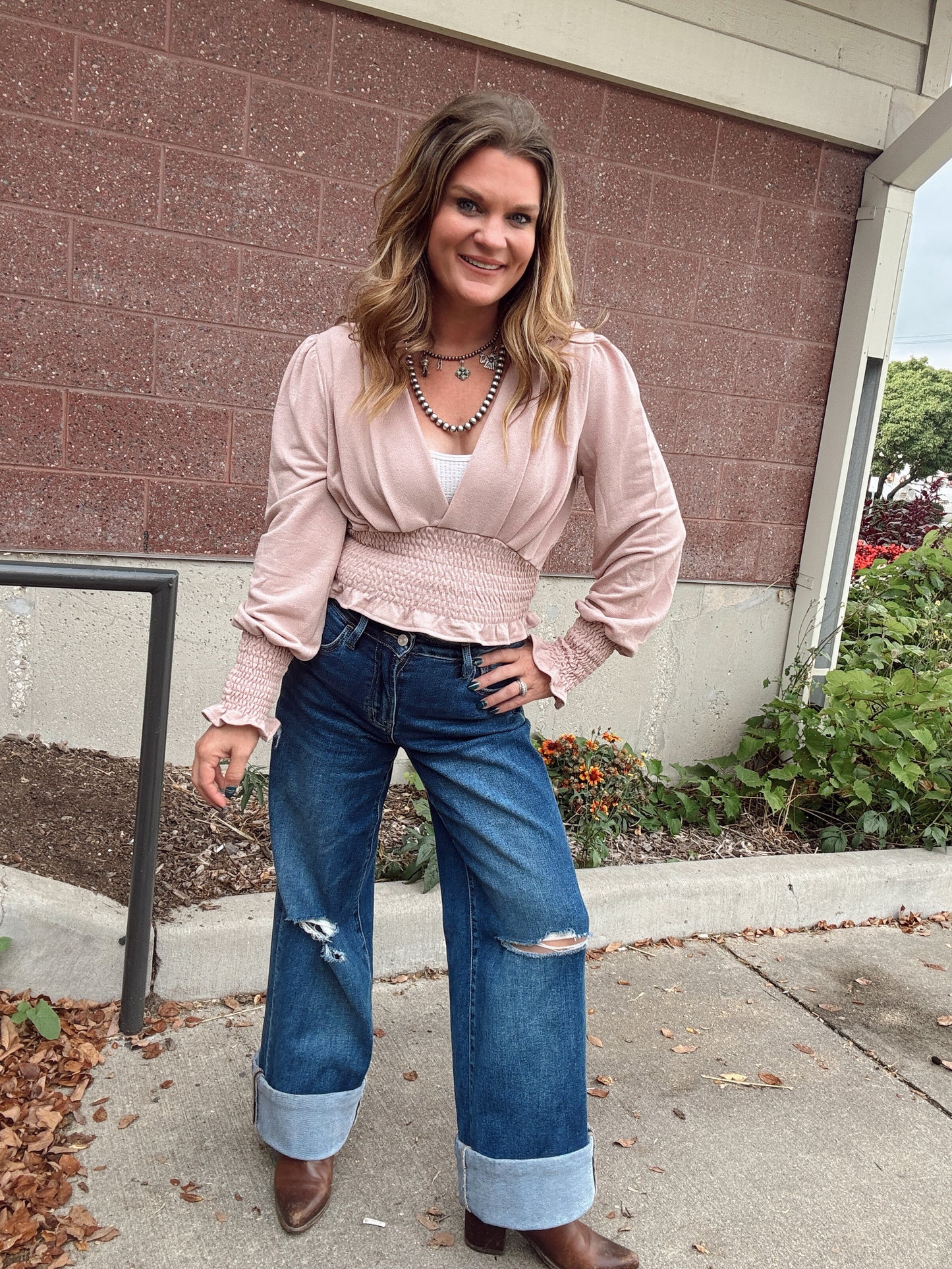 Rose Smocked Waist Blouse