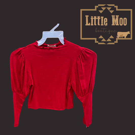 Girls Red Mock Neck Top