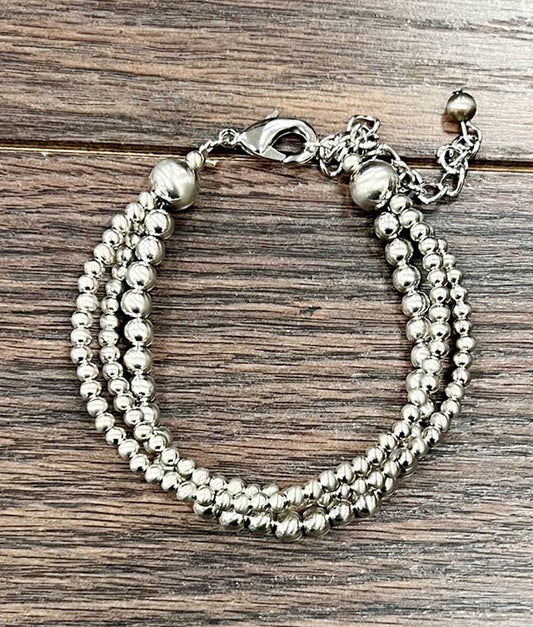 Handmade Silver Navajo Bead Adjustable Bracelet