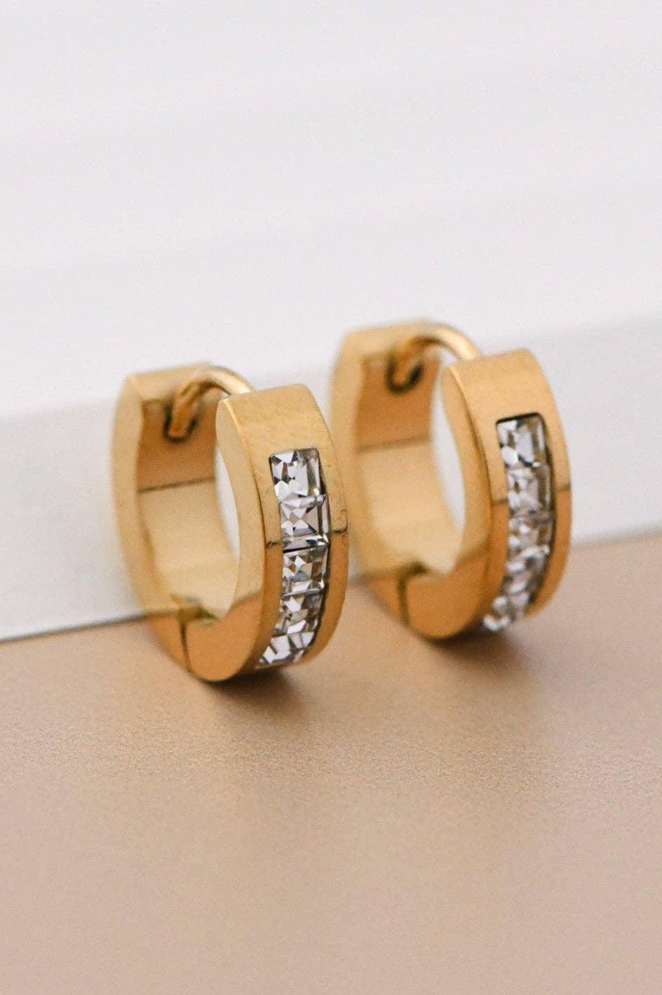 18K Gold Plated Waterproof Stainless Steel Hoop Earrings - 7112