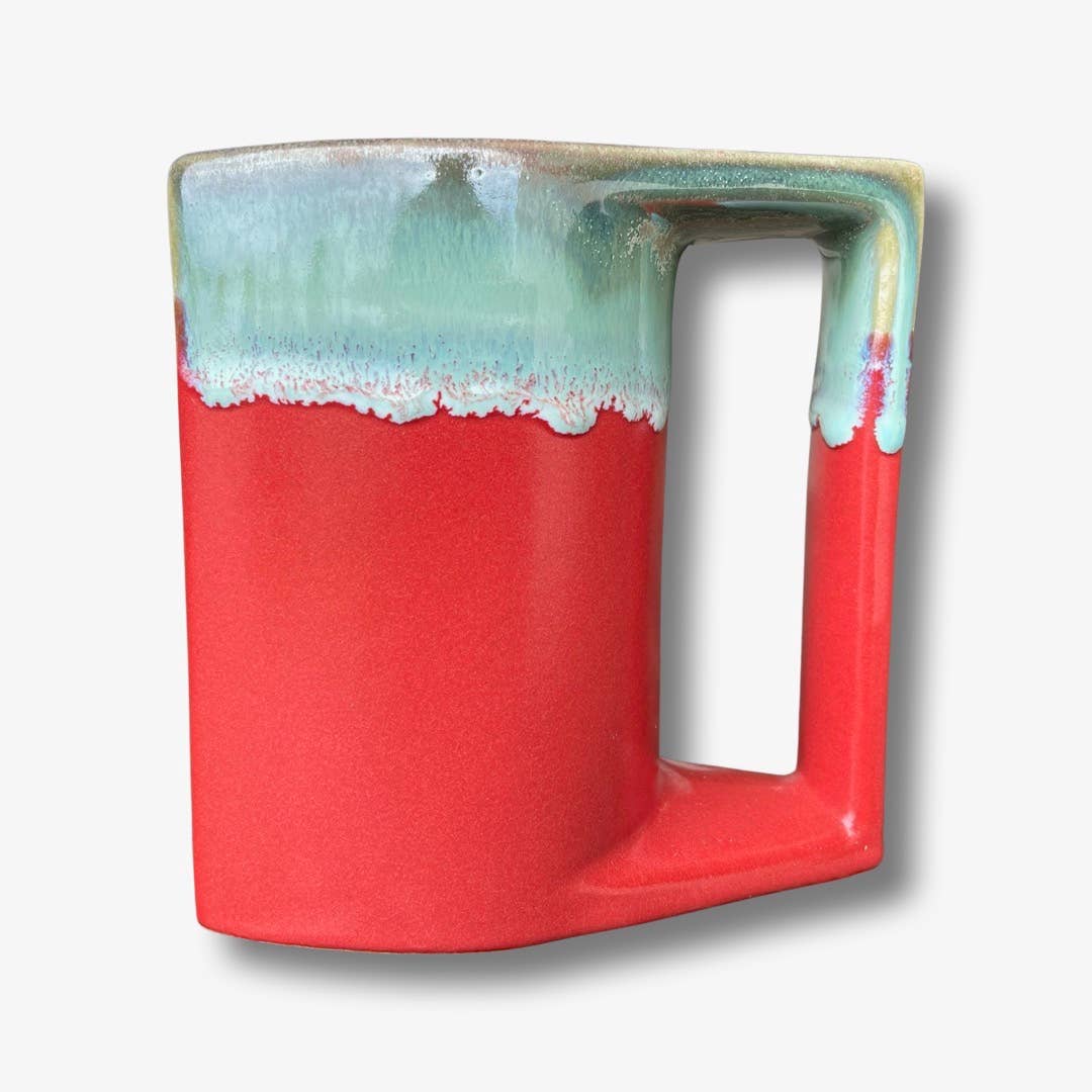 Red/Seafoam Glazed Artisan Mugs (Merah Glossy Melt)