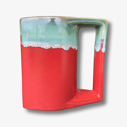Red/Seafoam Glazed Artisan Mugs (Merah Glossy Melt)