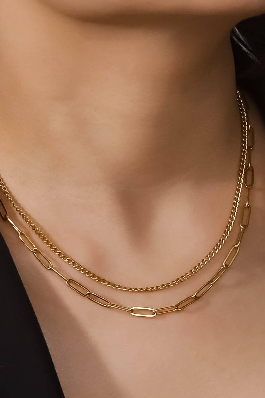 18K Gold Plated Waterproof Stainless Steel Chain Necklace - 7419