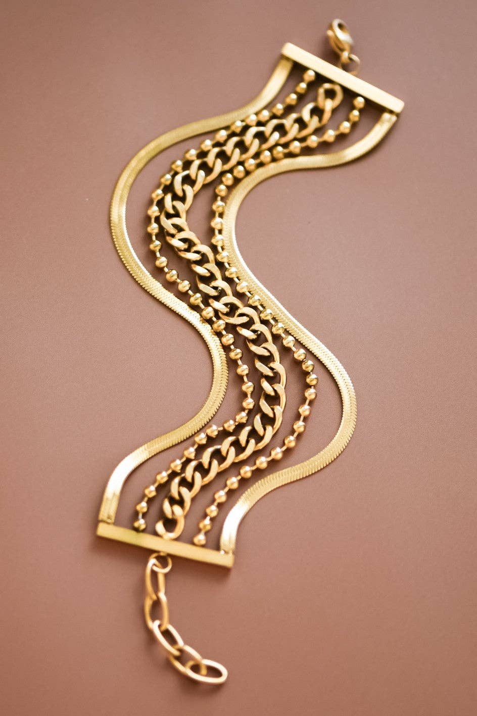 18K Gold Plated Waterproof Stainless Steel Chain Bracelet - 7073