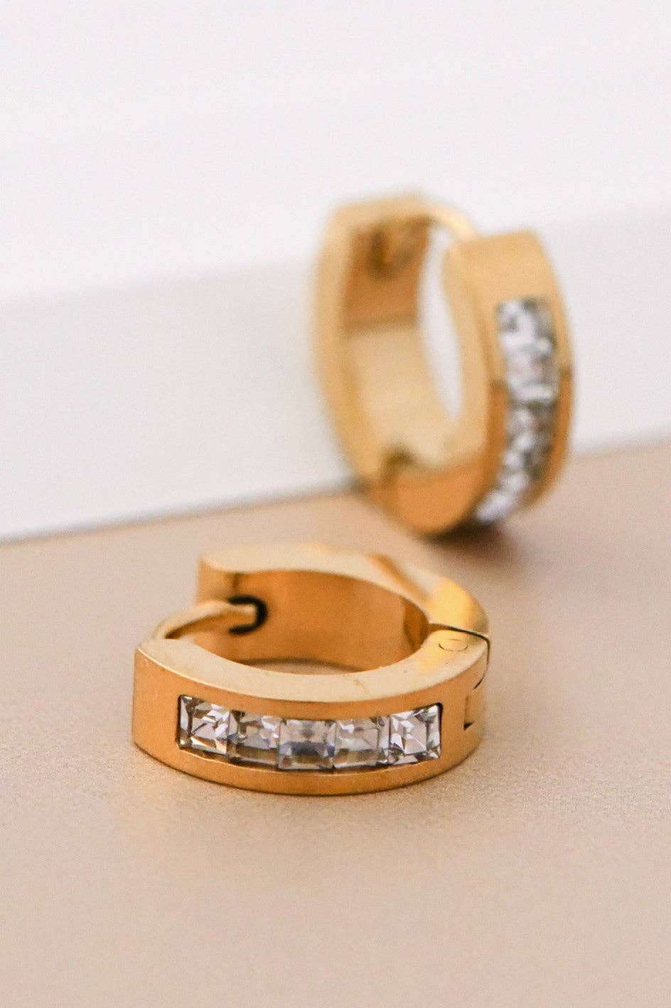 18K Gold Plated Waterproof Stainless Steel Hoop Earrings - 7112