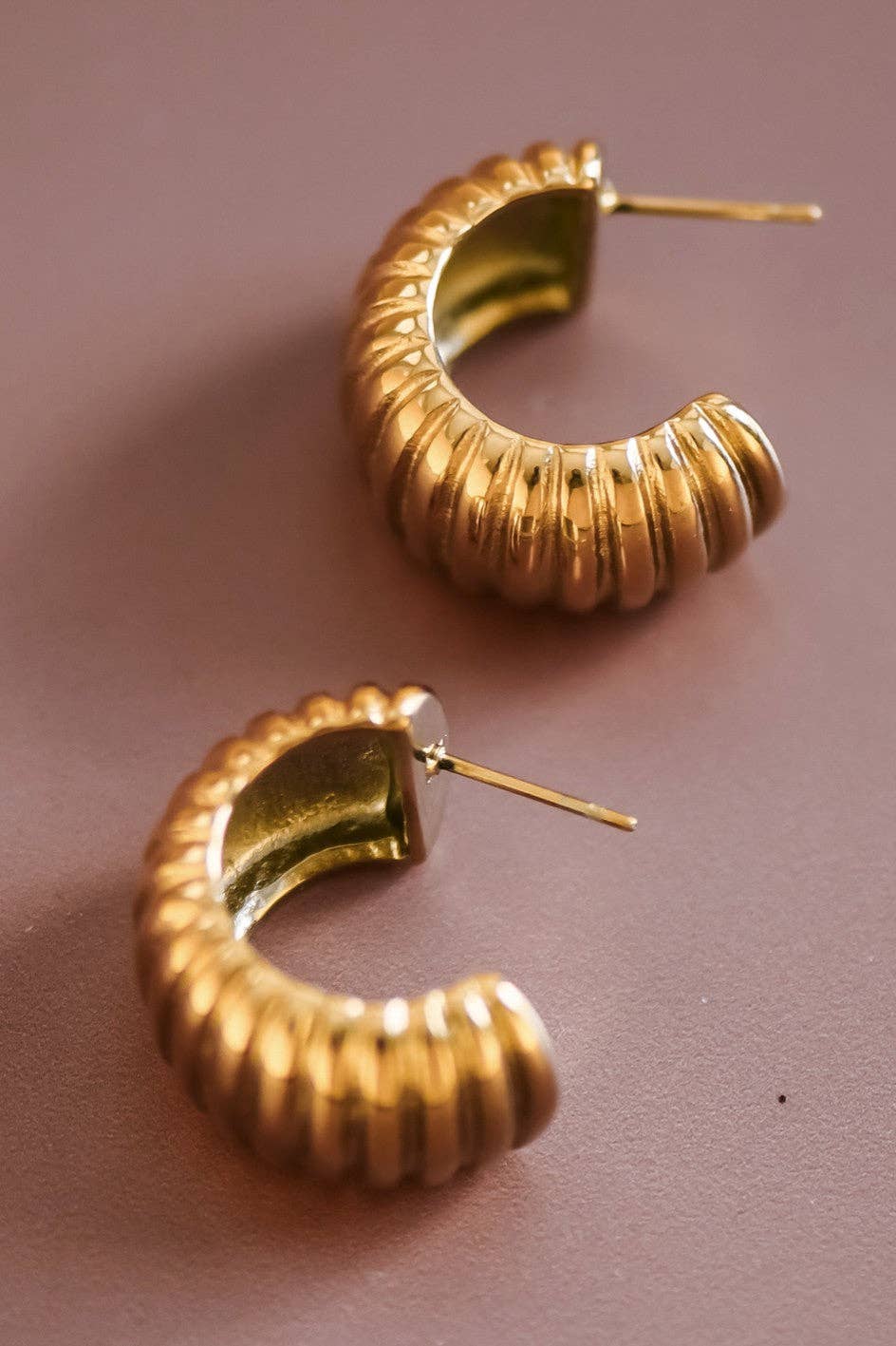 18K Gold Plated Waterproof Stainless Steel Hoop Earrings - 7505