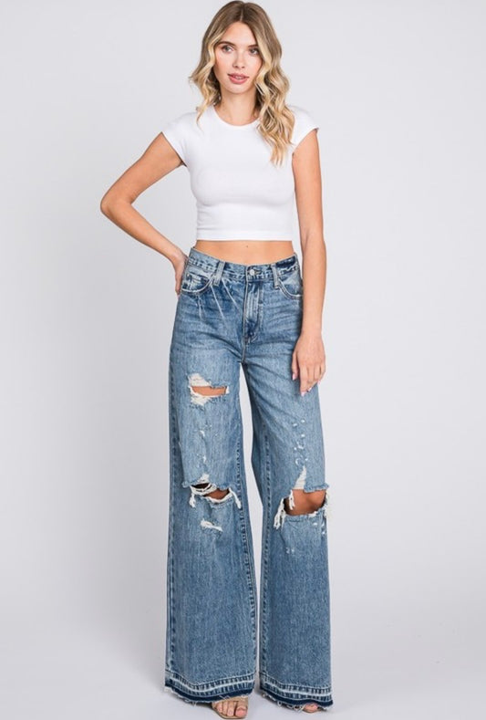 High Rise Destroyed Vintage Wide Leg Jean