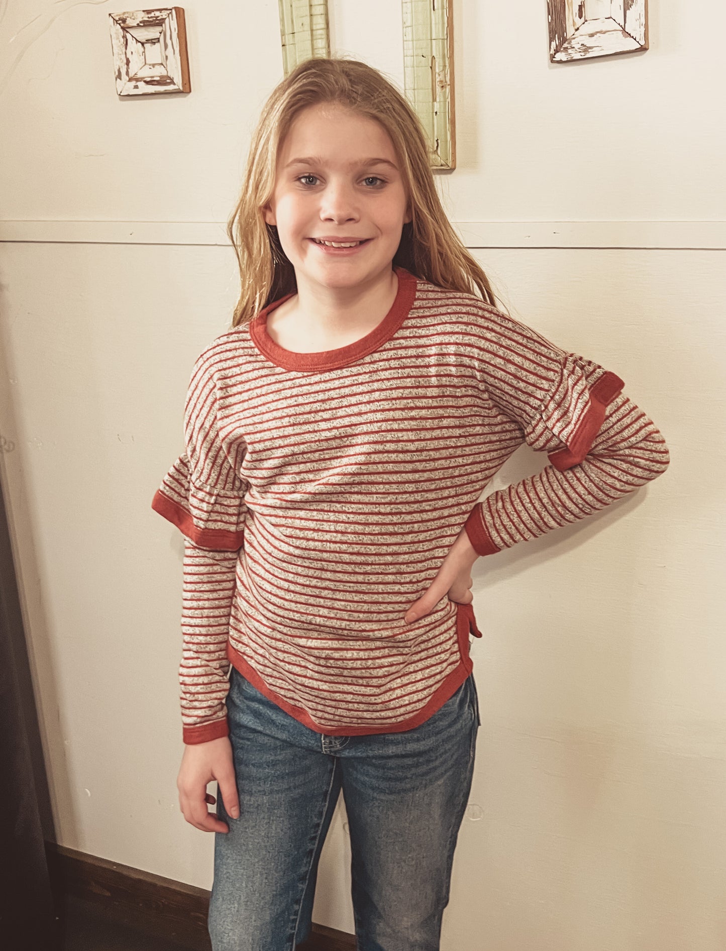 Girls Rust Striped Top