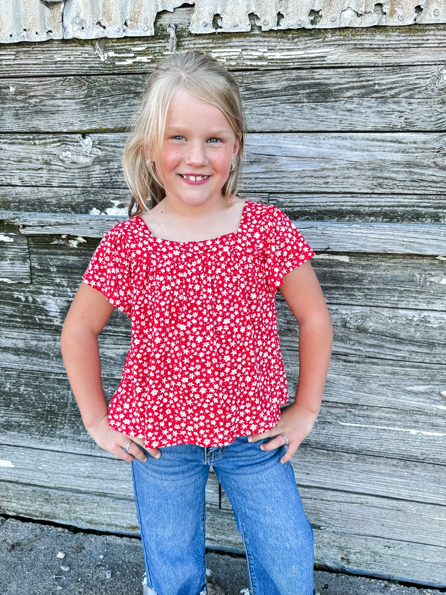 Girls Floral Square Neck Top