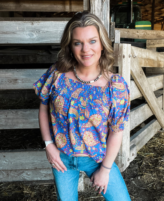 Royal Paisley Half Sleeve Top