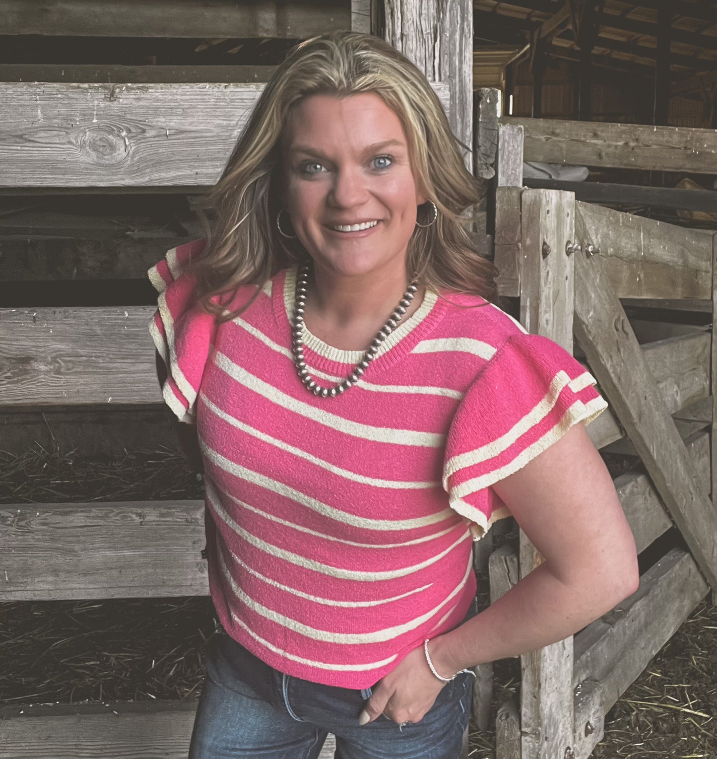 Striped Double Ruffle Sleeve Top