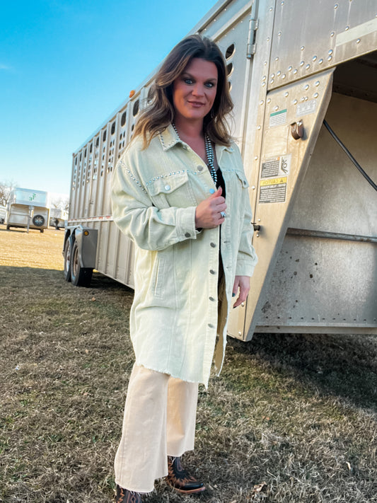 Ivory Corduroy Stud + Fringe Jacket